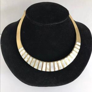 Vintage    White Shell  Brass Necklace